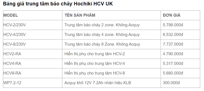 Báo giá tủ báo cháy Hichiki